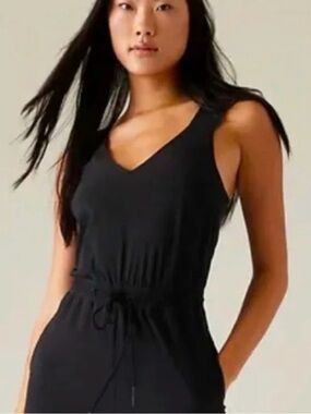 Athleta Black Savannah V-Neck Tie Waist Dress Sz S